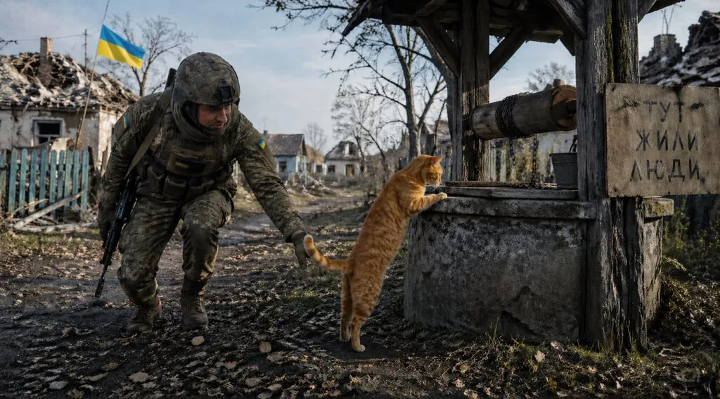 В освобожденном селе кот три дня настойчиво тянул украинского солдата к старому колодцу | 28 апреля, 2026