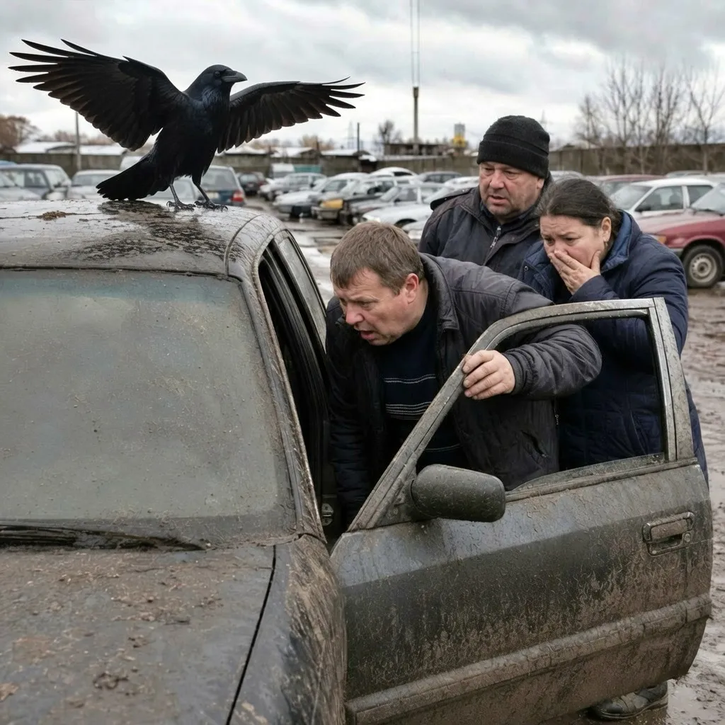 Птица не покидала старый автомобиль на штрафстоянке, словно пыталась обратить на него внимание 1 29 6